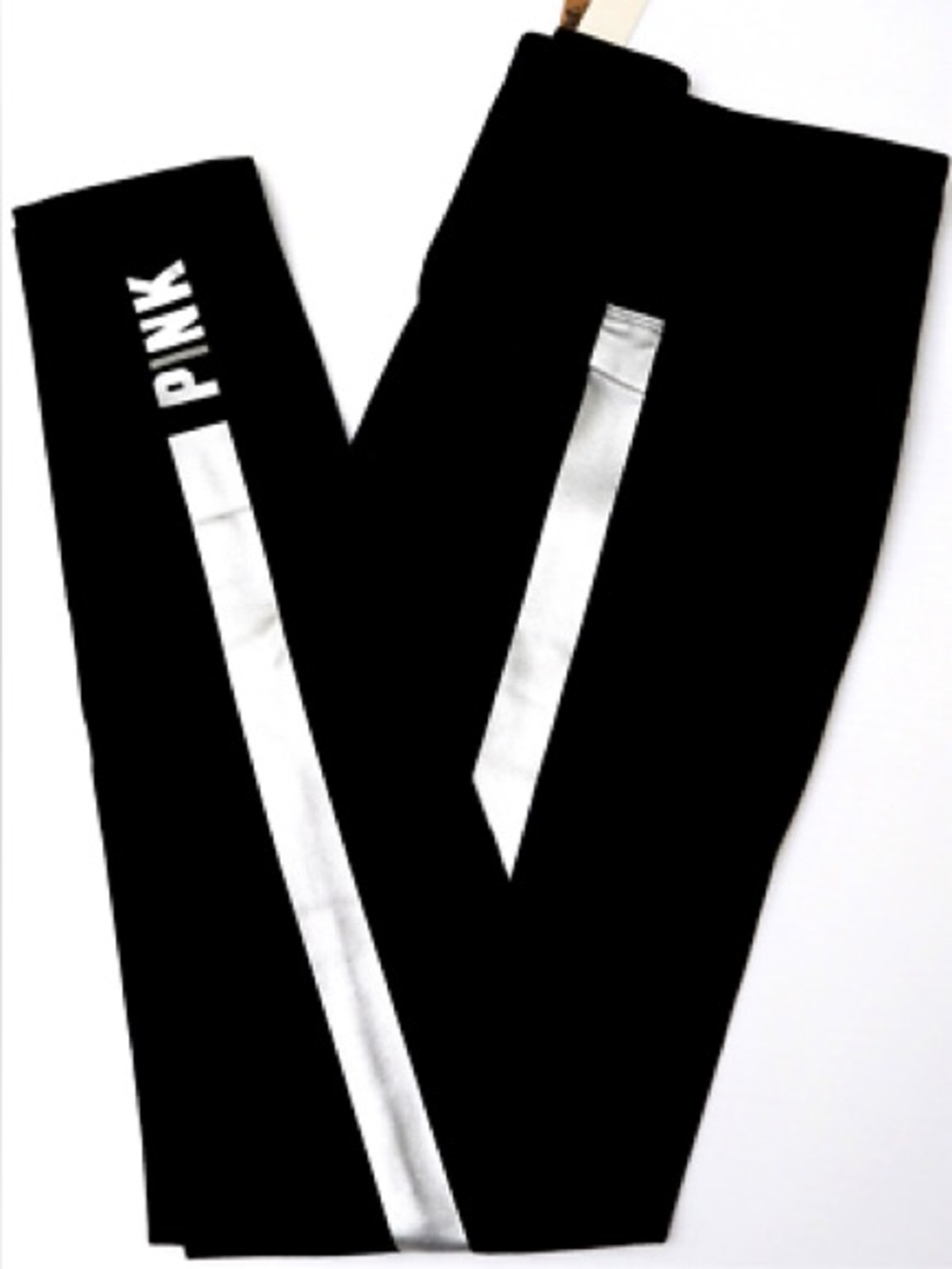 PINK Black Leggings with white Stripe
